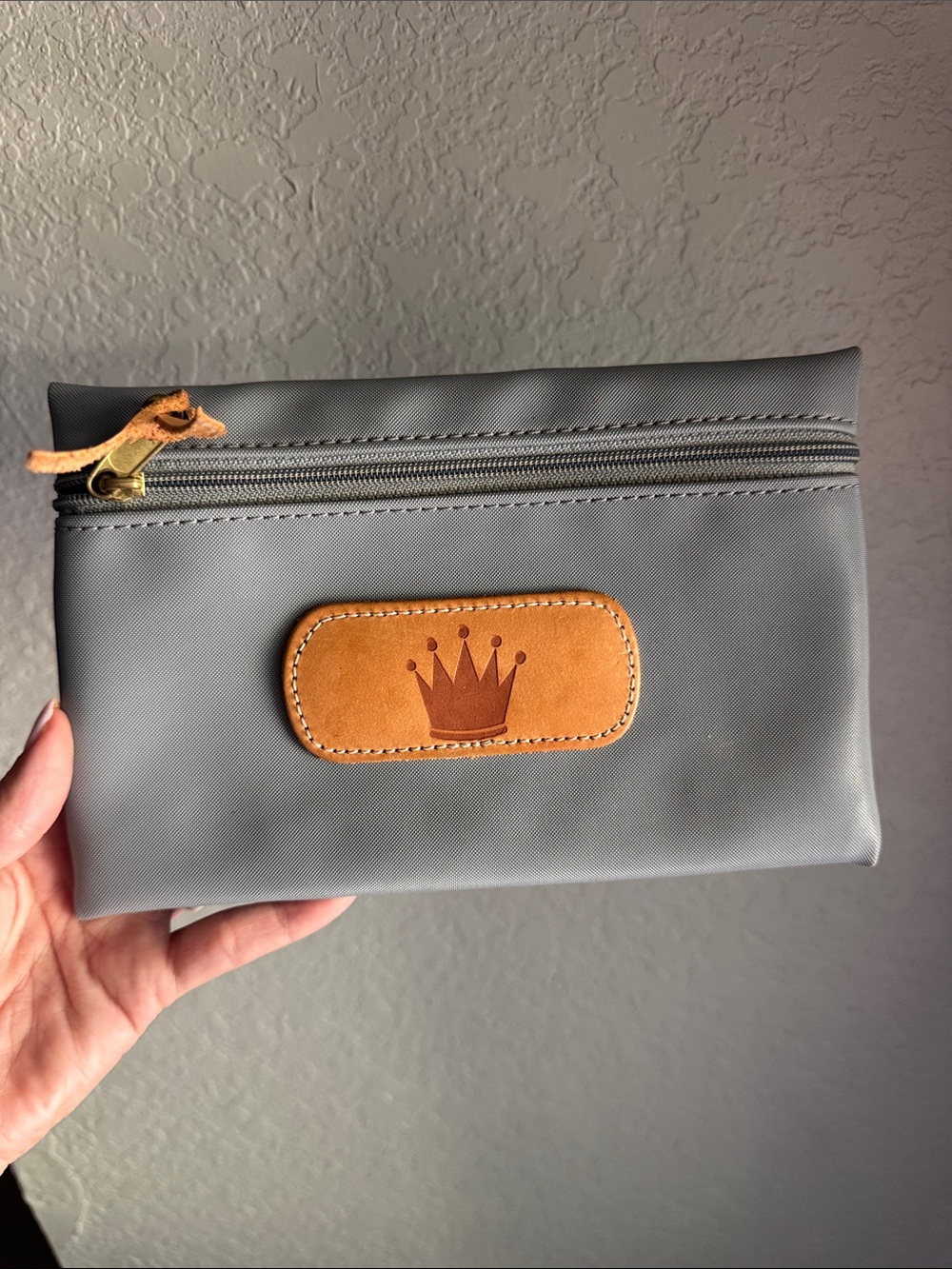 Jon Hart Design Gray Cosmetic Pouch with Crown patch